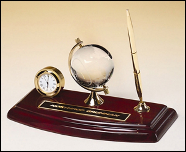 Crystal Globe Desk Clock (8 5/8"x4 1/2")